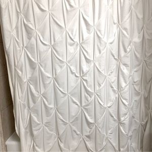 Threshold white fabric shower curtain